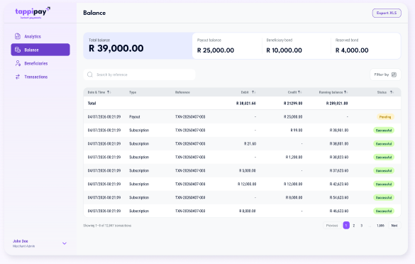 TappiPay balance dashboard preview